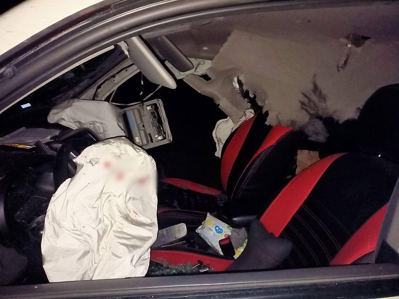 Последствия удара БПЛА по гражданскому автомобилю в оккупированной ВС РФ части Запорожской области