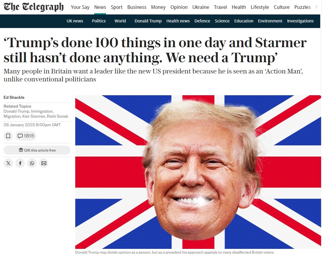 Заголовок: Трамп сделал 100 вещей за один день, а Стармер не сделал ничего. Нам нужен Трамп